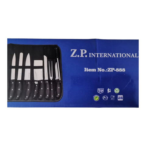 Set profesional de cutite si ustensile cu husa de transportare neagra, ZP-888