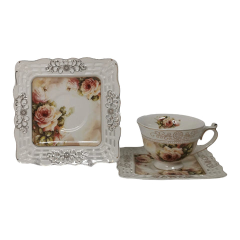 Set 2 cesti cu 2 farfurioare MALOOKI, Luxury collection 190 ml, 7505-2