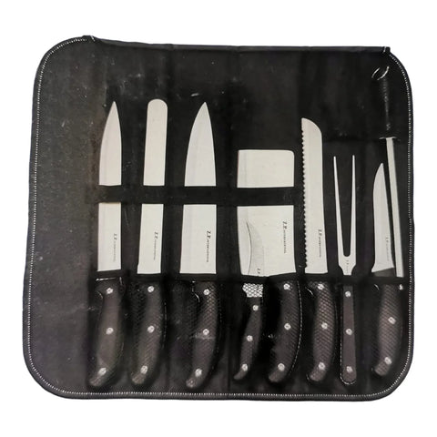 Set profesional de cutite si ustensile cu husa de transportare neagra, ZP-888