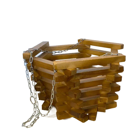Suport ghiveci flori suspendat cu lant, din lemn, Hexagonal, 30x25 cm