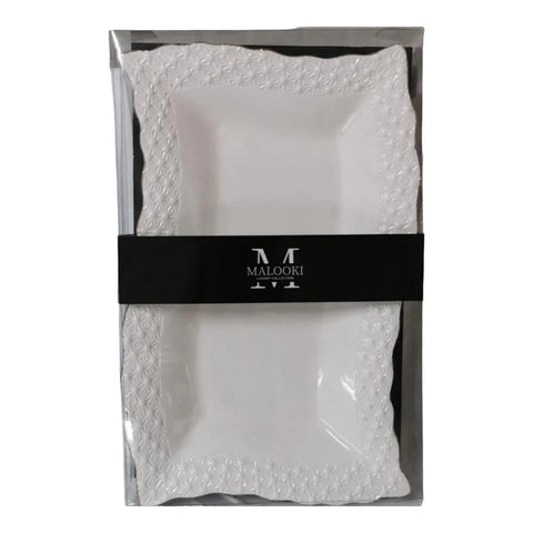 Platou servire, alb, din portelan, Malooki Luxury Collection, 34X20 cm, 517