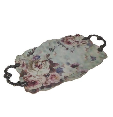 Platou din portelan, Malooki, cu manere metalice 37 x 25 cm, 7501M