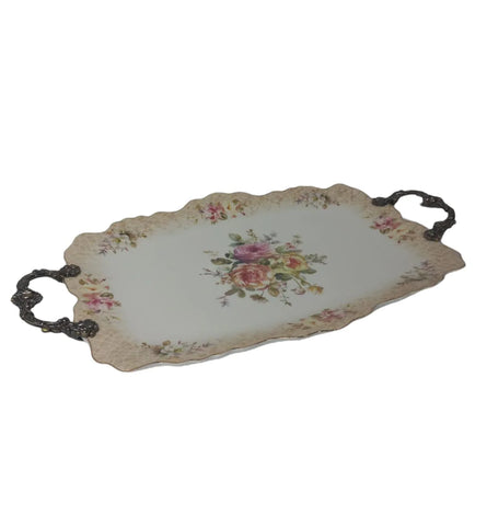 Platou din portelan Malooki, cu manere metalice 42 x 27 cm, 7501L