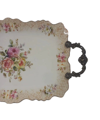 Platou din portelan Malooki, cu manere metalice 42 x 27 cm, 7501L