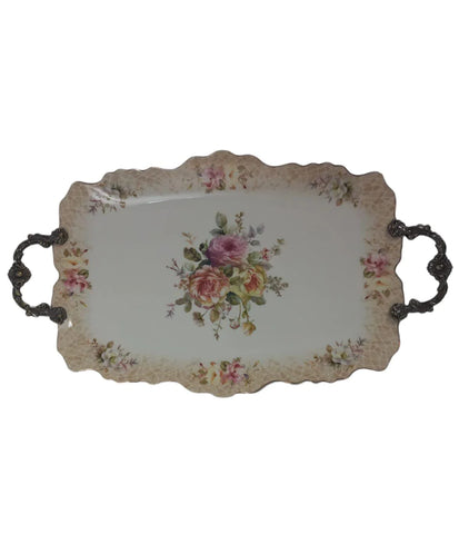 Platou din portelan Malooki, cu manere metalice 42 x 27 cm, 7501L