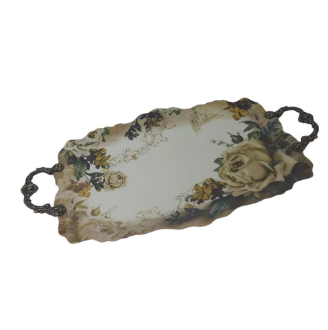 Platou din portelan, Malooki, cu manere metalice 42 x 27 cm, 7501L