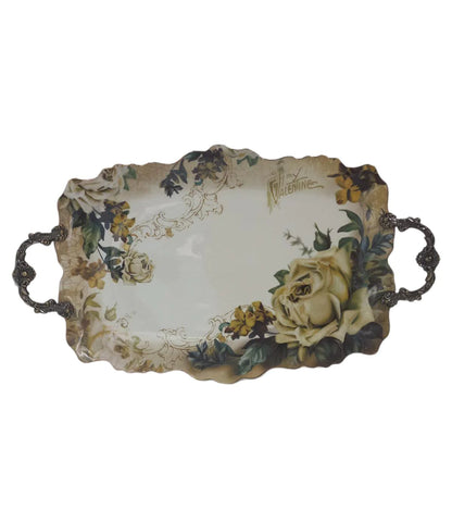 Platou din portelan, Malooki, cu manere metalice 42 x 27 cm, 7501L