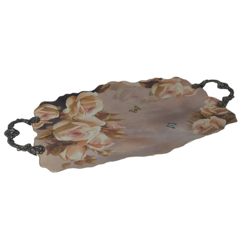 Platou din portelan, Malooki, cu manere metalice 42 x 27 cm, 7501L