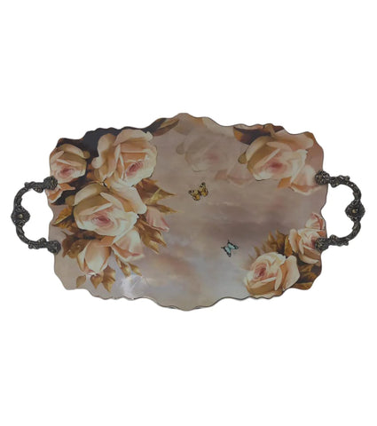 Platou din portelan, Malooki, cu manere metalice 42 x 27 cm, 7501L
