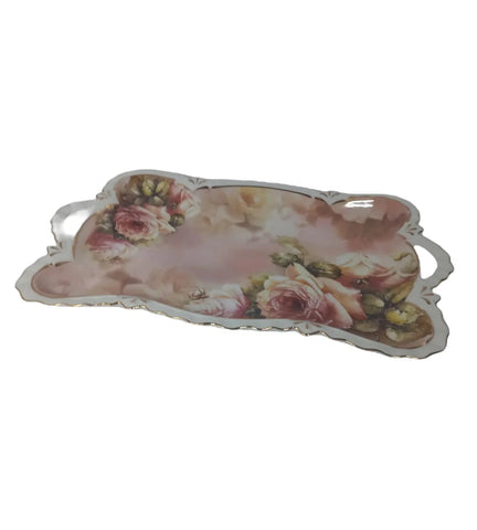Platou din portelan, Malooki, cu model floral trandafiri 7501