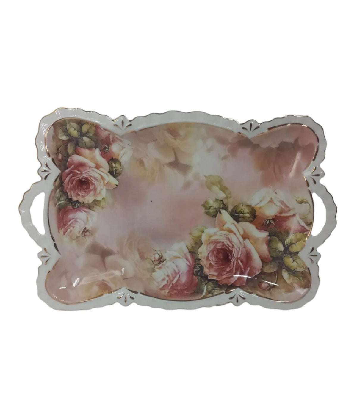 Platou din portelan, Malooki, cu model floral trandafiri 7501