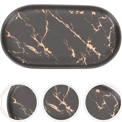 Platou oval 30x16 cm, Malooki, marmura neagra cu insertii aurii