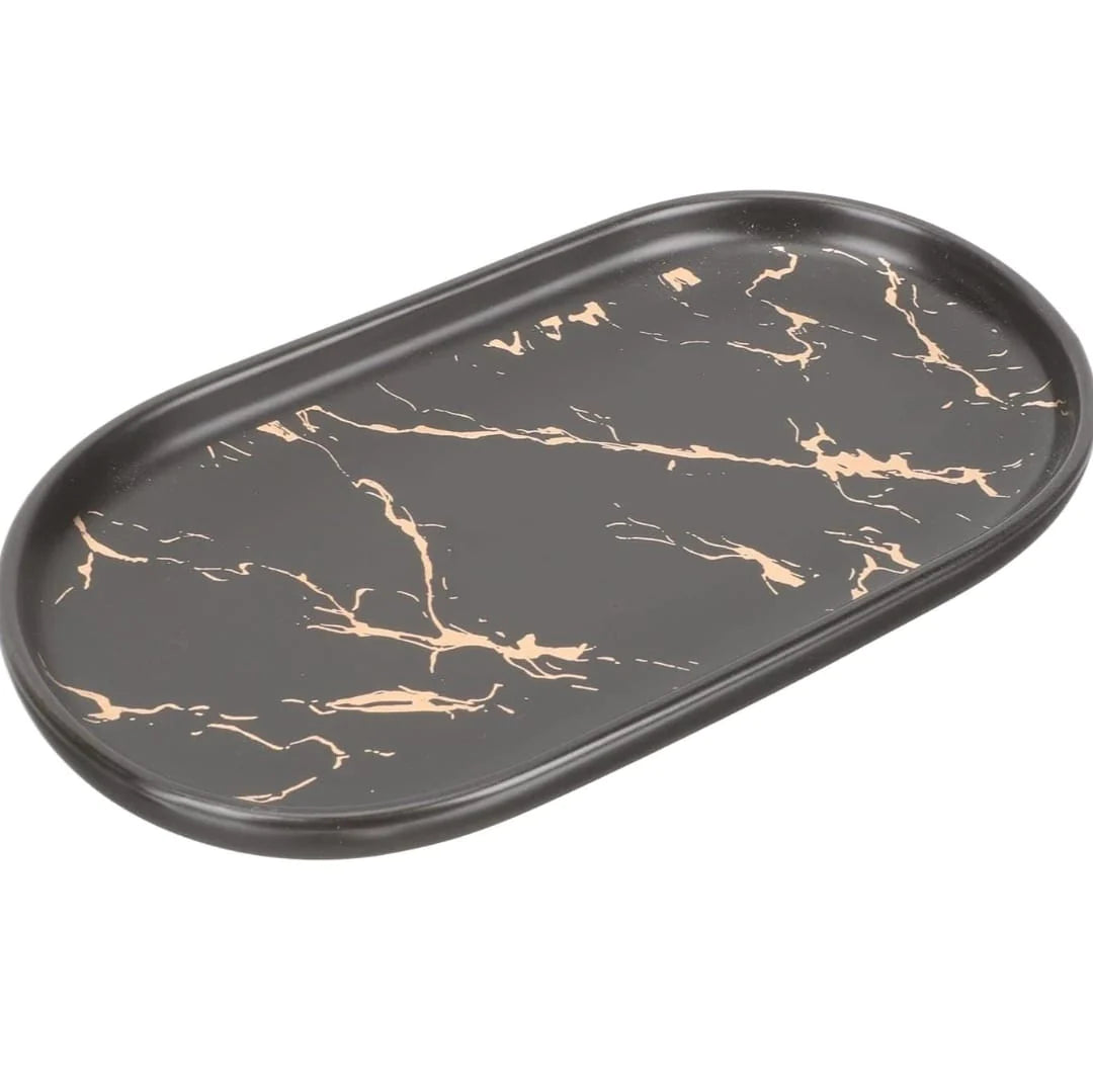 Platou oval 30x16 cm, Malooki, marmura neagra cu insertii aurii