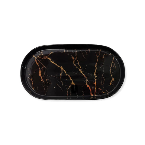 Platou oval 30x16 cm, Malooki, marmura neagra cu insertii aurii