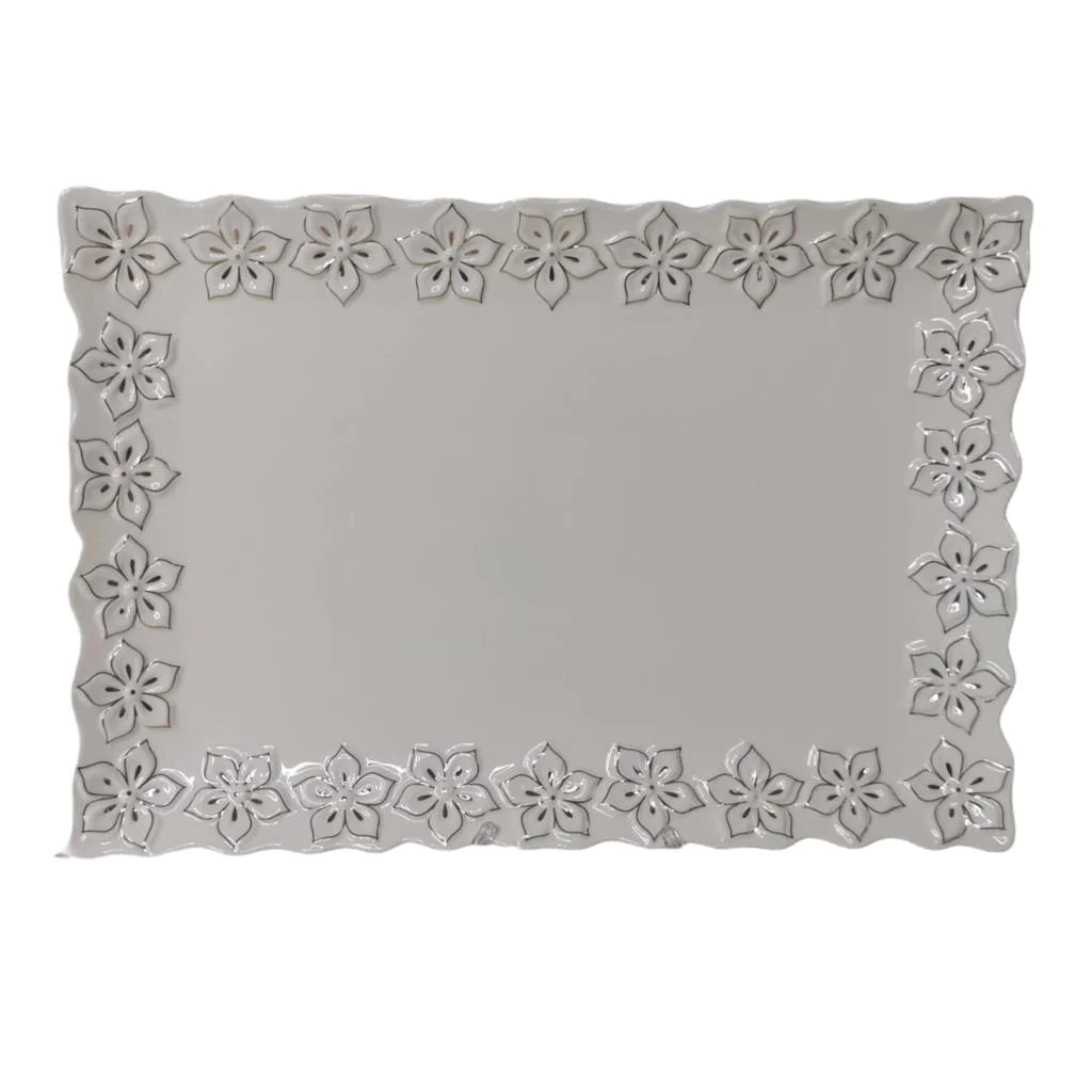 Platou servire, alb cu insertii aurii, din portelan, Malooki Luxury Collection,36X25 cm, 089A