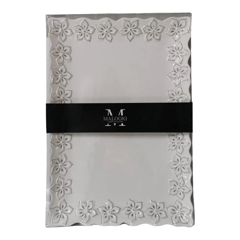 Platou servire, alb cu insertii aurii, din portelan, Malooki Luxury Collection,36X25 cm, 089A