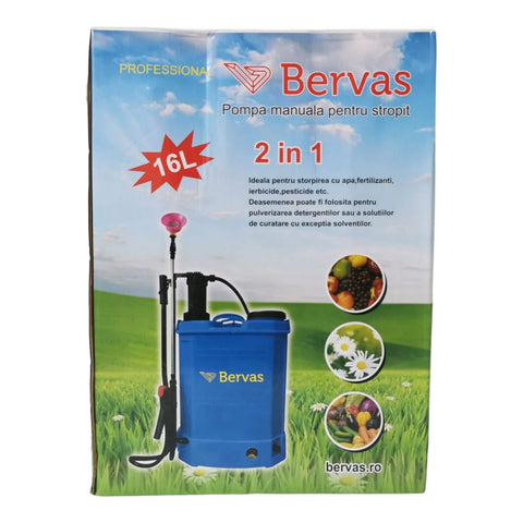 Pompa de stropit 16 L Portabila cu Baterie + actionare manuala, Bervas 7487