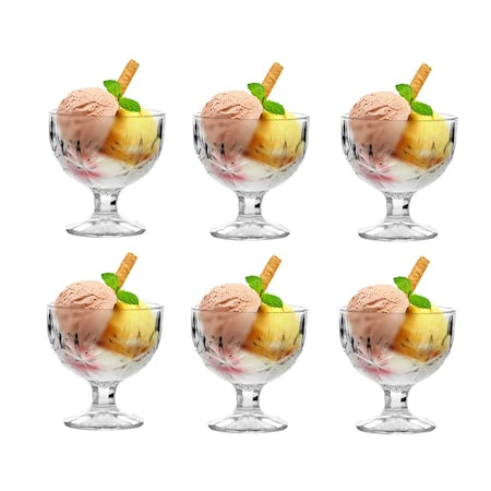 Set 6 cupe inghetata, cu picior, sticla, 300ml