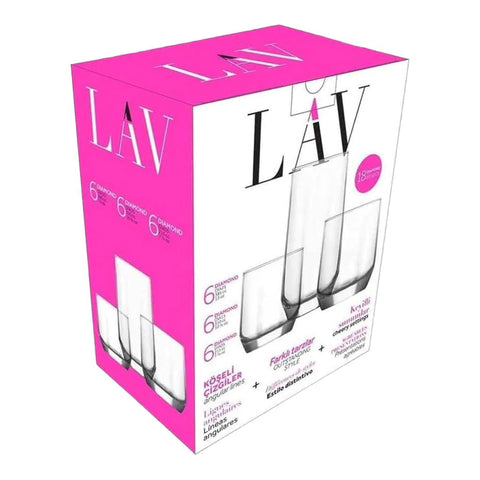 Set 18 pahare sticla Lav Diamond, 215 ml/310 ml/ 385 ml