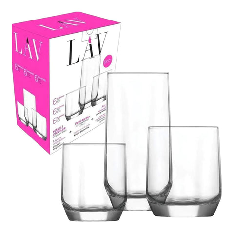 Set 18 pahare sticla Lav Diamond, 215 ml/310 ml/ 385 ml