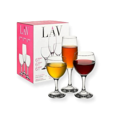 Set 18 pahare Misket pentru vin si sampanie, 190 ml, 260 ml, 210 ml