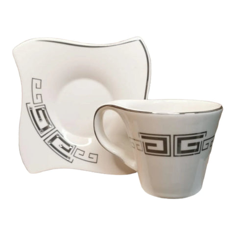 Set 2 cesti pentru cafea sau ceai, Malooki, alb-argintiu