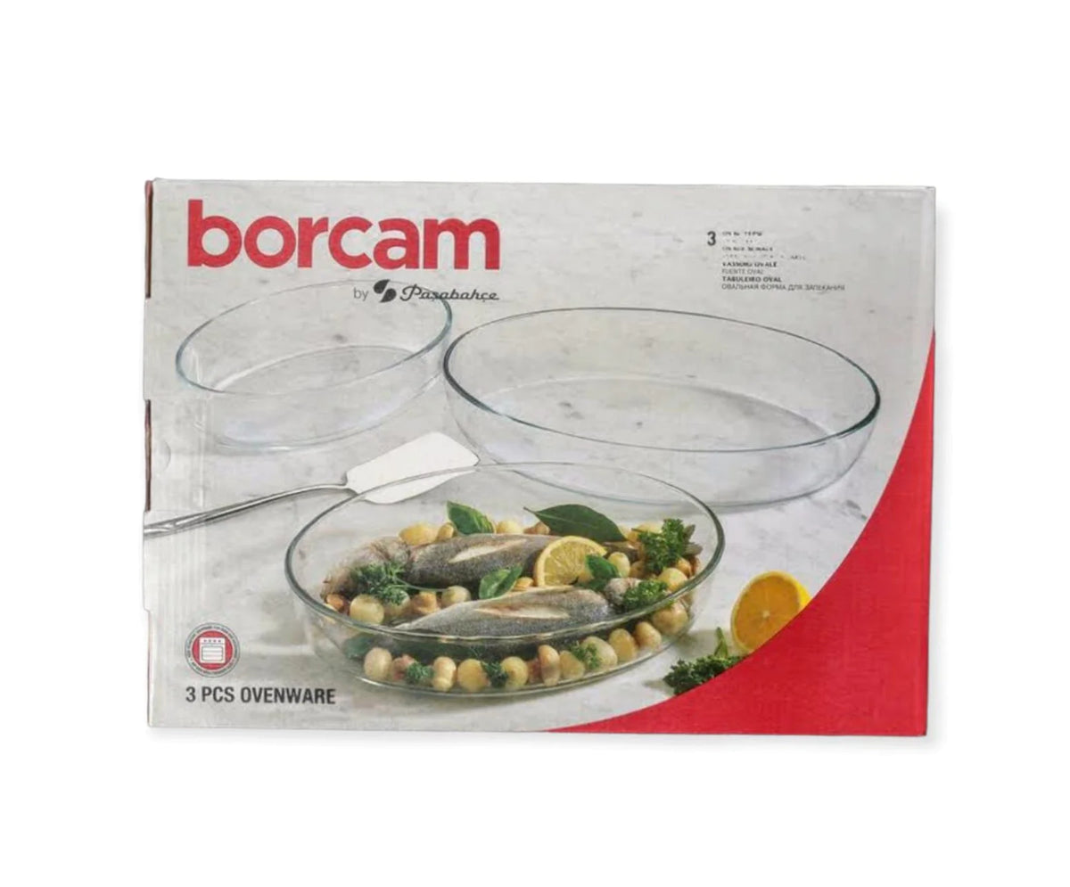 Set 3 tavi yena termorezistente ovale Pasabahce Borcam