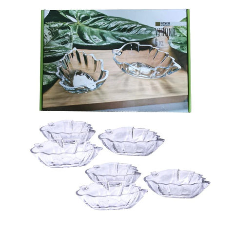 Set 6 boluri din sticla transparenta,in forma de frunza