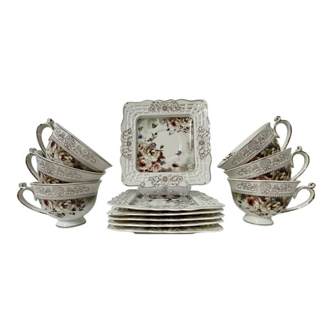 Set 6 cesti pentru cafea sau ceai, cu 6 farfurioare Malooki Luxury Collection, 190 ml