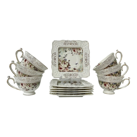 Set 6 cesti pentru cafea sau ceai, cu 6 farfurioare Malooki Luxury Collection, 190 ml