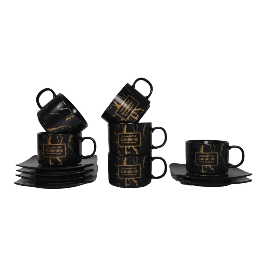 Set de 6 cesti cu 6 farfurii 150 ml, negru, Malooki Luxury Collection