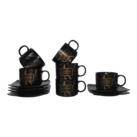 Set de 6 cesti cu 6 farfurii 150 ml, negru, Malooki Luxury Collection