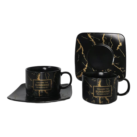 Set de 6 cesti cu 6 farfurii 150 ml, negru, Malooki Luxury Collection