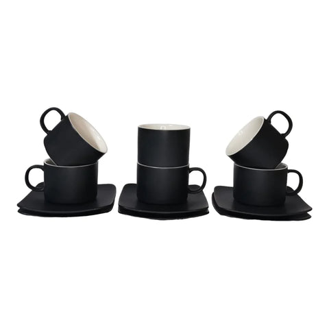 Set de 6 cesti cu 6 farfurii, 150 ml, Malooki Luxury, negru mat