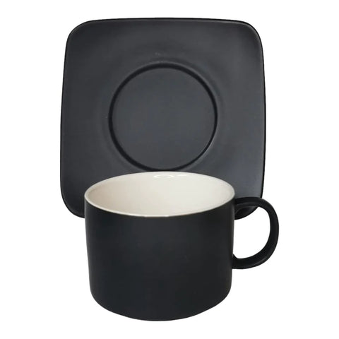 Set de 6 cesti cu 6 farfurii, 150 ml, Malooki Luxury, negru mat