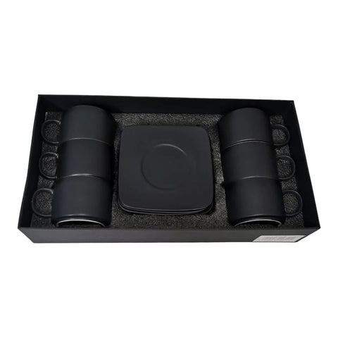 Set de 6 cesti cu 6 farfurii, 150 ml, Malooki Luxury, negru mat