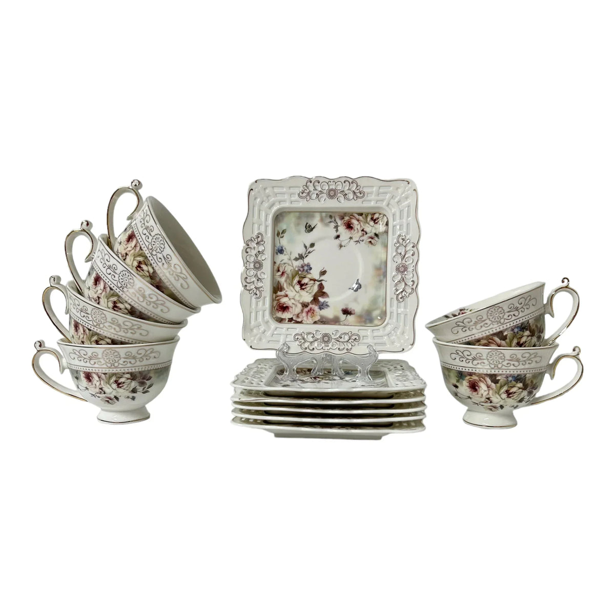 Set 6 cesti pentru cafea sau ceai, cu 6 farfurioare Malooki Luxury Collection, 190 ml