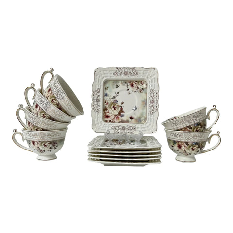 Set 6 cesti pentru cafea sau ceai, cu 6 farfurioare Malooki Luxury Collection, 190 ml