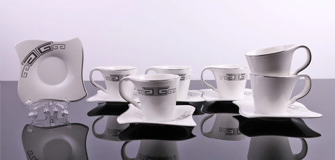 Set 6 cesti cu 6 farfurioare pentru ceai sau cafea, 180 ml Malooki