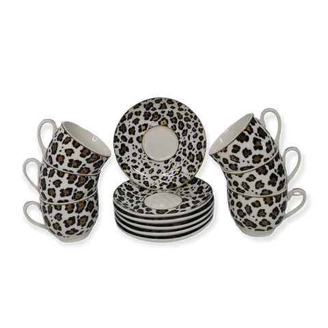 Set 6 cesti cu farfurii, 180 ml Malooki Luxury Collection 4423,model leopard