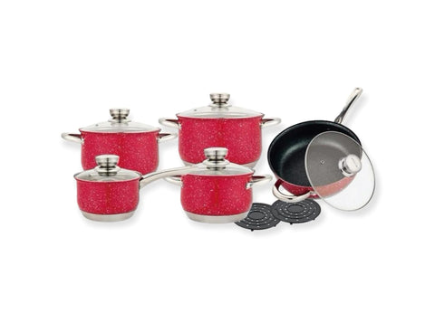Set cratite Royalty line 12 piese, Otel inoxidabil, Red