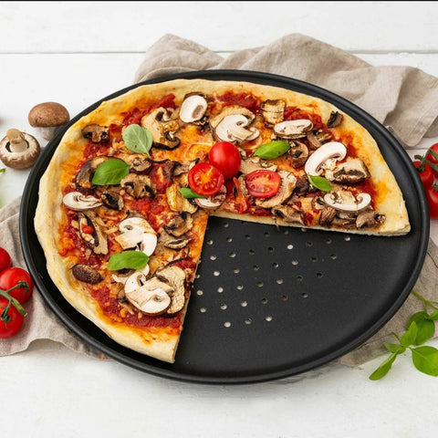 Tava de pizza perforata, 32 cm, otel carbon