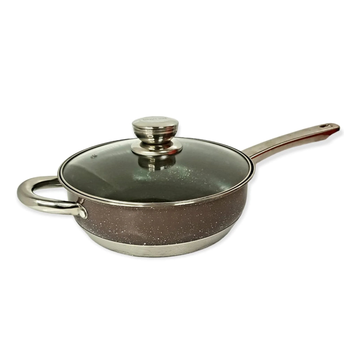 Tigaie inox 24 cm cu interior de marmura si capac, brown