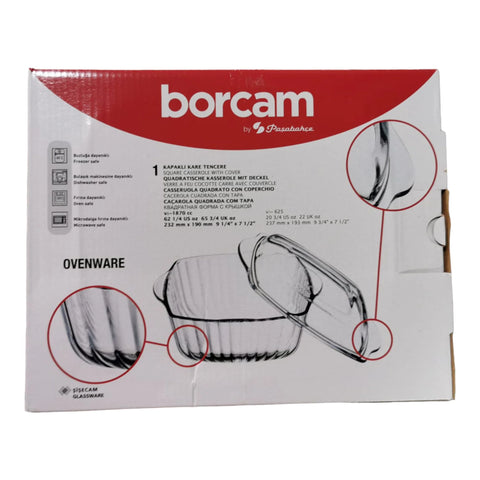 Vas yena termorezistent cu capac, patrat, 1,87 L , Borcam 59029