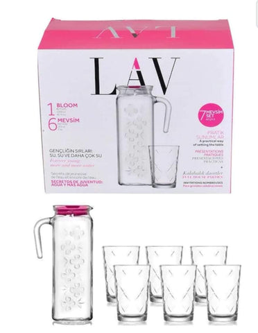 Set de 6 Pahare LAV din sticla cu Carafa pentru suc si apa
