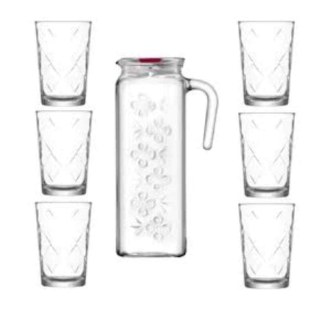 Set de 6 Pahare LAV din sticla cu Carafa pentru suc si apa