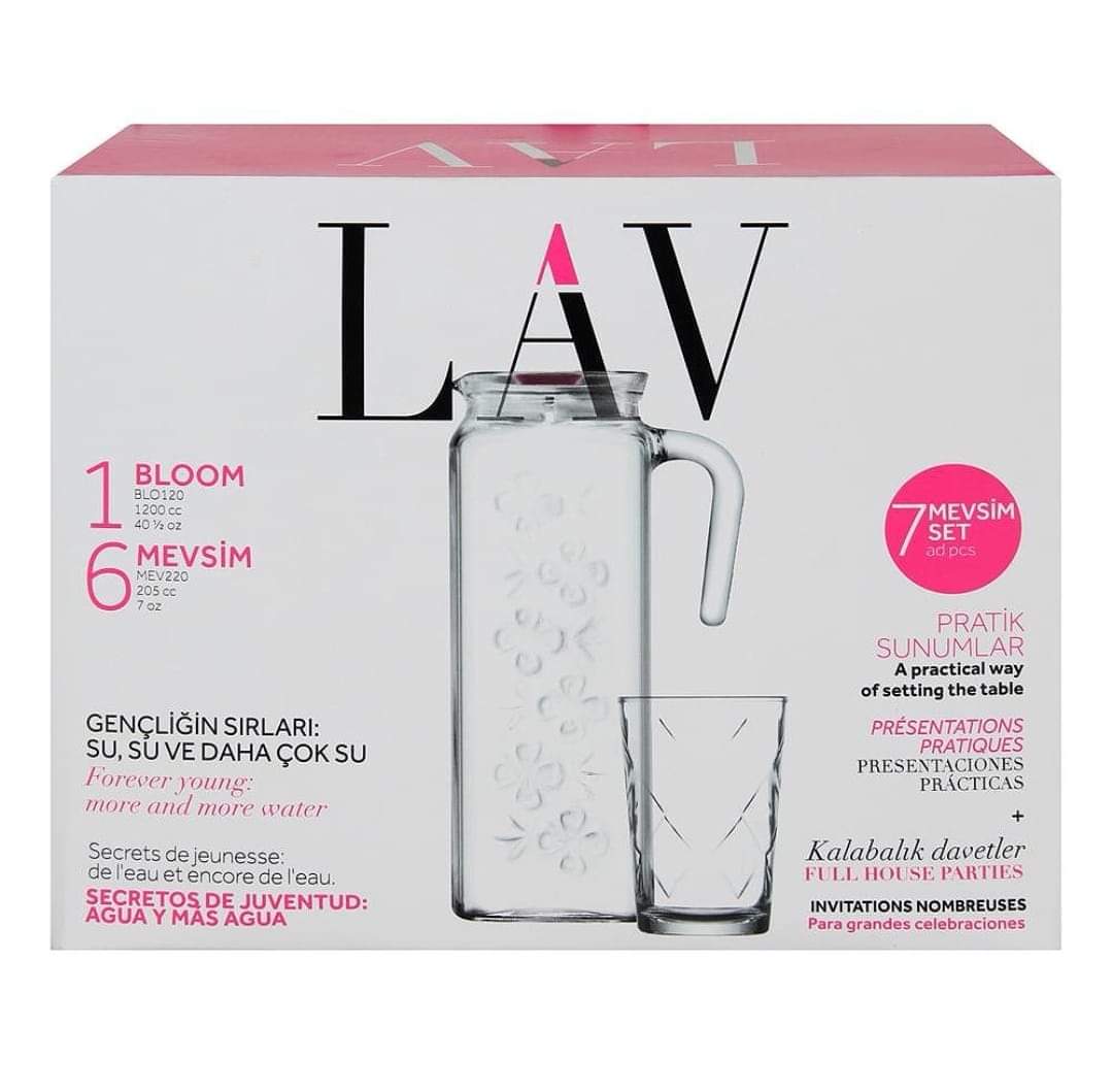 Set de 6 Pahare LAV din sticla cu Carafa pentru suc si apa