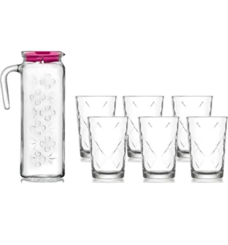 Set de 6 Pahare LAV din sticla cu Carafa pentru suc si apa