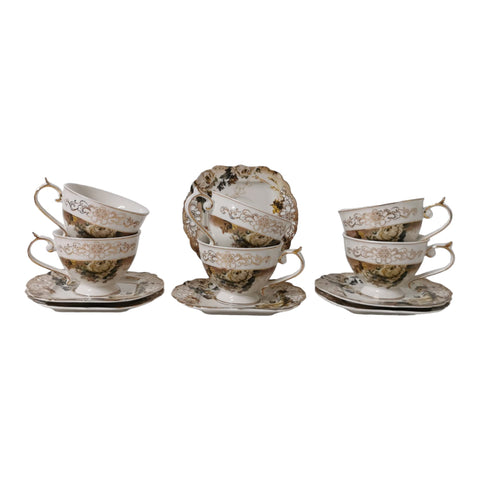Set 6 cesti pentru ceai sau cafea cu 6 farfurioare Malooki, Luxury Collection 7506