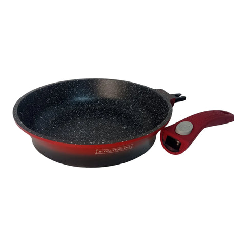 Tigaie cu Invelis de Marmura Royalty Line, 24 cm, Maner detasabil, Rosu cu Negru